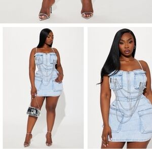 Fashion Nova Denim Mini Dress with Chain Accents